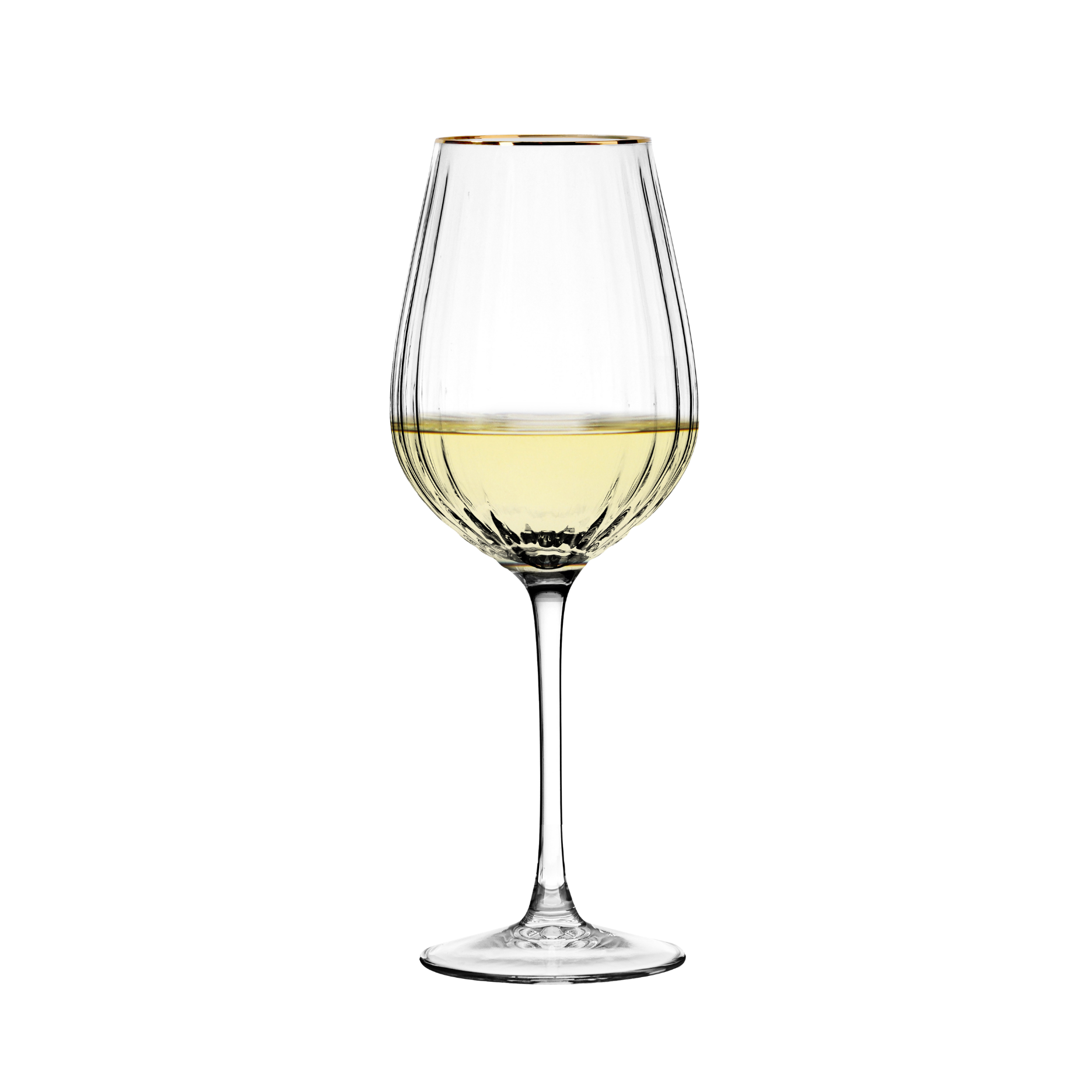 Rille hvidvinsglas m. guldkant - 2 stk.